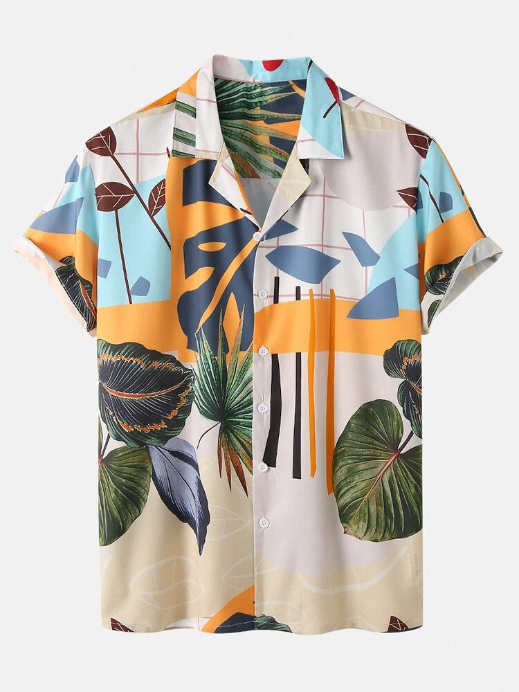 Men's Casual Beachwear Print Short Sleeve Suit