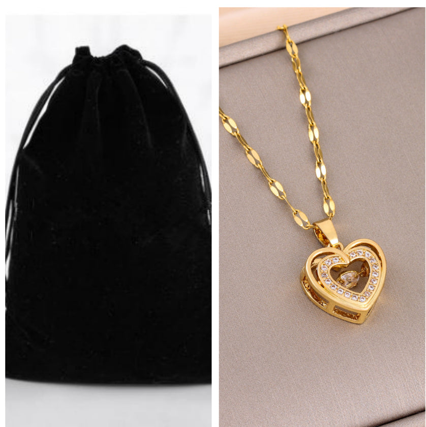 Double-layer Love Necklace With Rhinestones Titanium Steel Fashion Jewelry