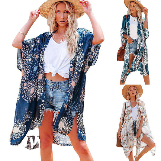 Women's Casual Mid-Length Loose Beachwear Tulle Sun Protection Jacket