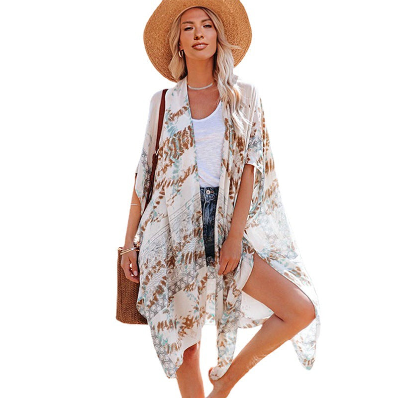Women's Casual Mid-Length Loose Beachwear Tulle Sun Protection Jacket
