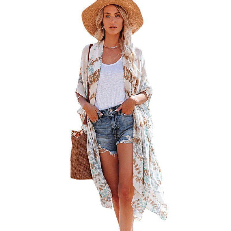 Women's Casual Mid-Length Loose Beachwear Tulle Sun Protection Jacket