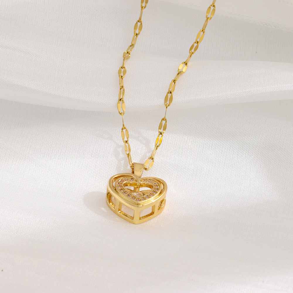 Double-layer Love Necklace With Rhinestones Titanium Steel Fashion Jewelry