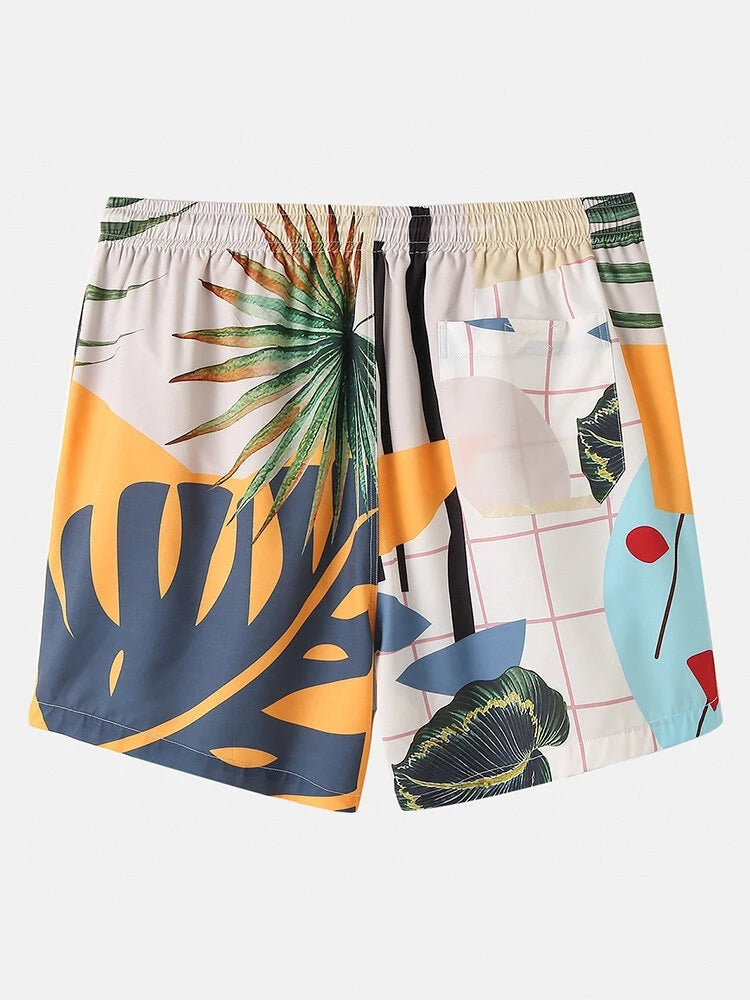 Men's Casual  Beachwear Print Short Sleeve Suit