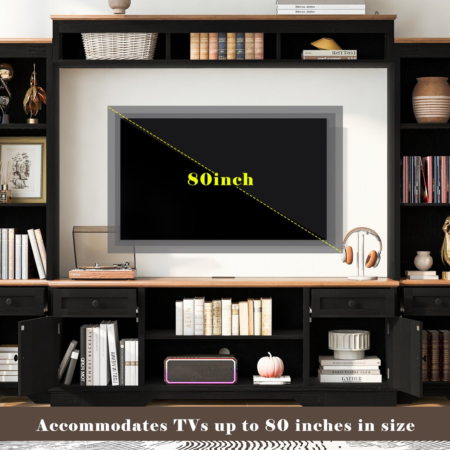 U-Can 98.8 W Wall Unit Entertainment Center With Bookshelves For TVs Up To 80, Modern TV Stand Media Console With Cabinets And Adjustable Shelves For Living Room