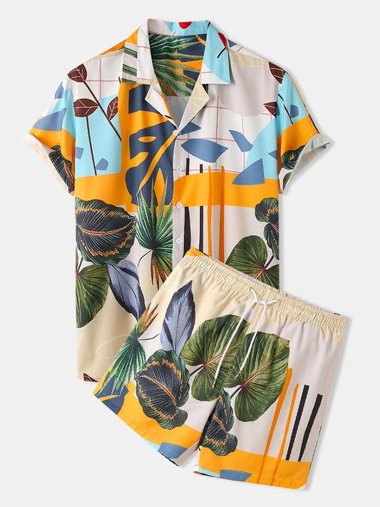 Men's Casual  Beachwear Print Short Sleeve Suit
