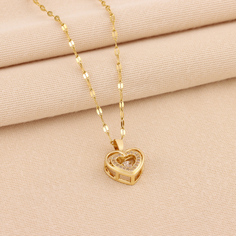 Double-layer Love Necklace With Rhinestones Titanium Steel Fashion Jewelry