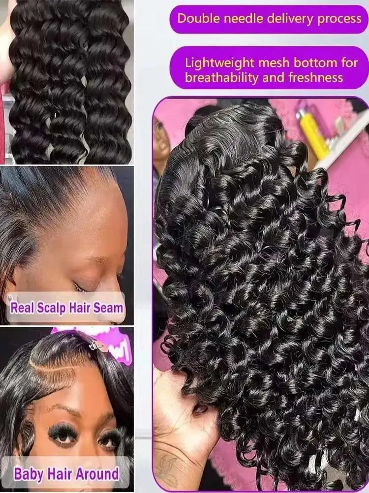 40 42 Inch HD Loose Deep Wave 13x6 Lace Front Human Hair Wigs Brazilian Curly Water Wavy 13x4  250%