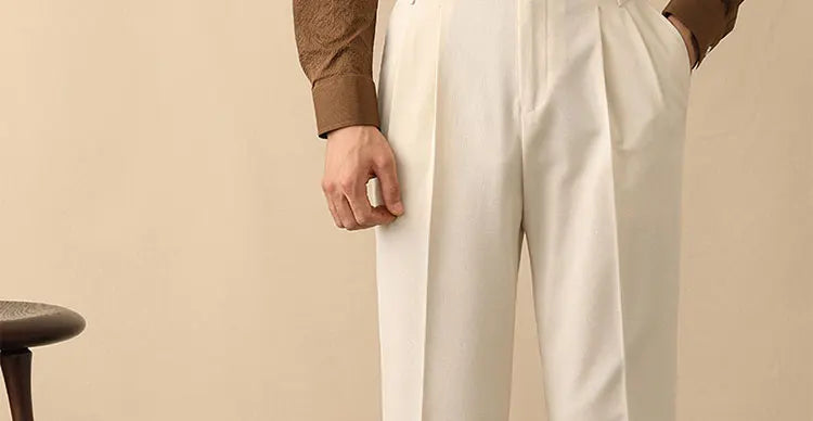 High Waist Straight Leg Men's Casual Pants Business  Paris Buckle Long Trousers Naples Gentleman  West Pants