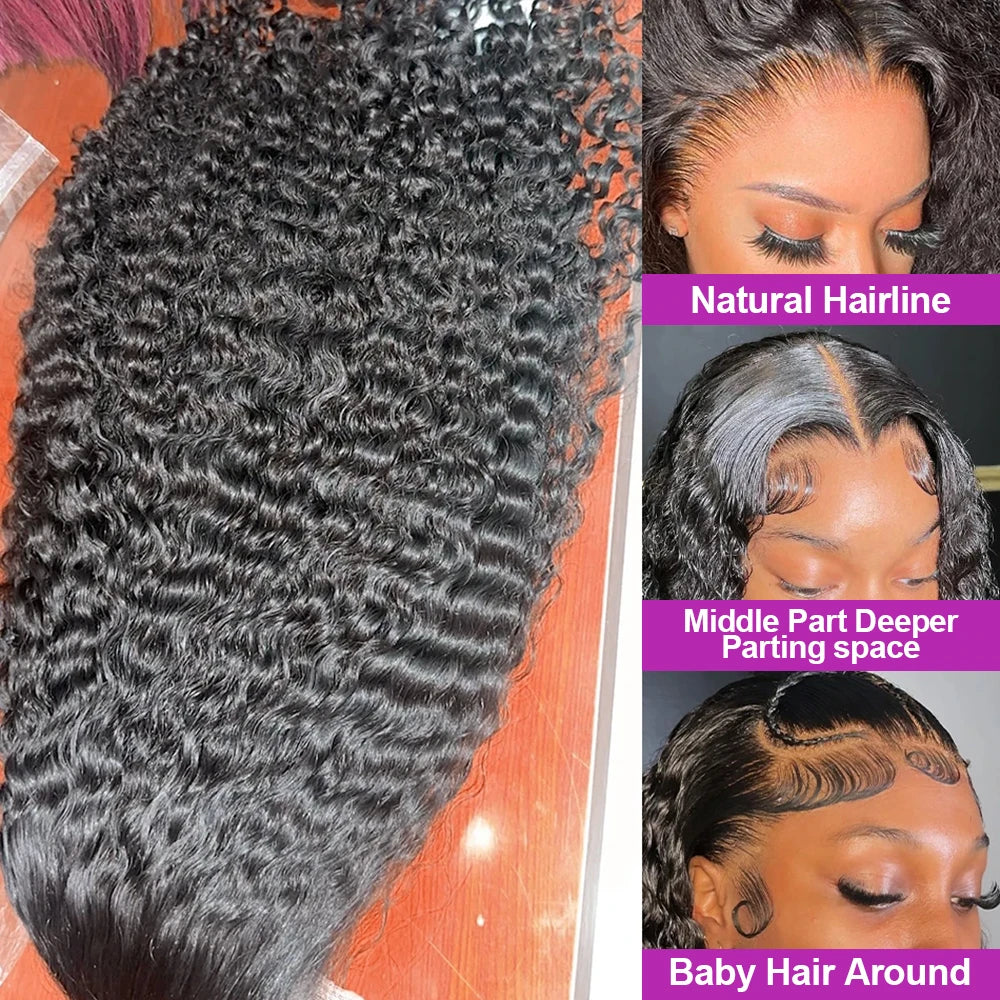 Transparent 250% Density Water Culry 360 Full Lace Frontal Wig Human Hair 40Inch Deep Wave 13x4 13x6 Hd Lace