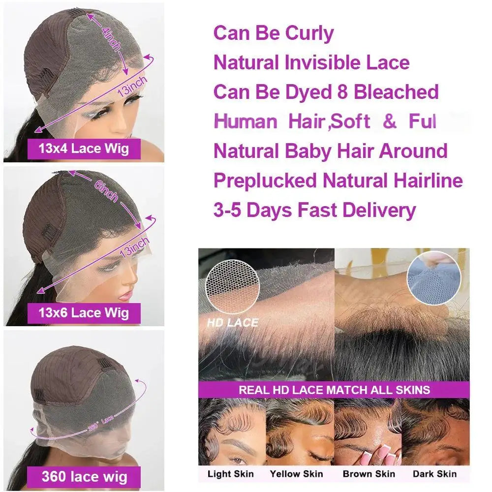 Transparent 250% Density Water Culry 360 Full Lace Frontal Wig Human Hair 40Inch Deep Wave 13x4 13x6 Hd Lace
