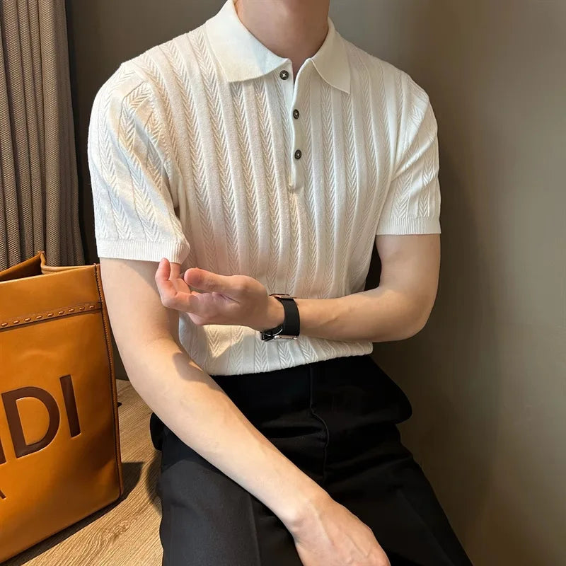 New Trend Men Jacquarded Polo Shirt  Luxury High Quality Style Fashion