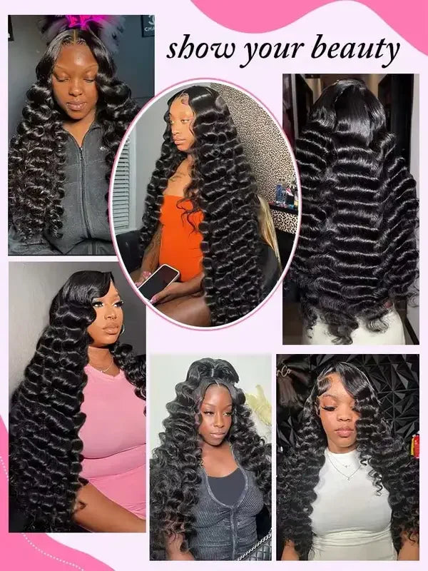 40 42 Inch HD Loose Deep Wave 13x6 Lace Front Human Hair Wigs Brazilian Curly Water Wavy 13x4  250%