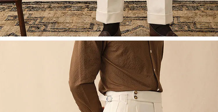High Waist Straight Leg Men's Casual Pants Business  Paris Buckle Long Trousers Naples Gentleman  West Pants