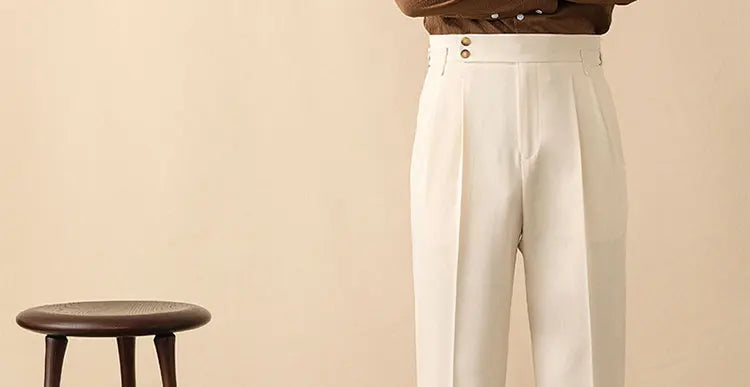 High Waist Straight Leg Men's Casual Pants Business  Paris Buckle Long Trousers Naples Gentleman  West Pants