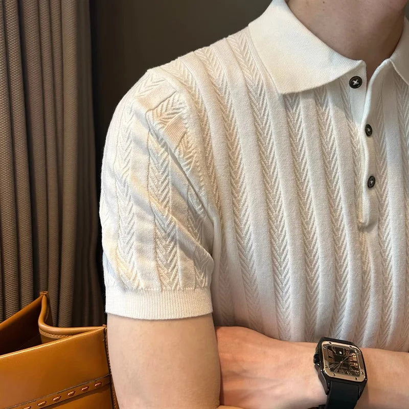 New Trend Men Jacquarded Polo Shirt  Luxury High Quality Style Fashion