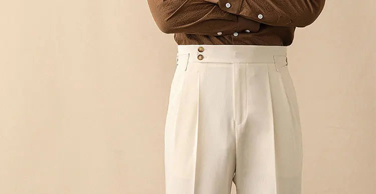 High Waist Straight Leg Men's Casual Pants Business  Paris Buckle Long Trousers Naples Gentleman  West Pants
