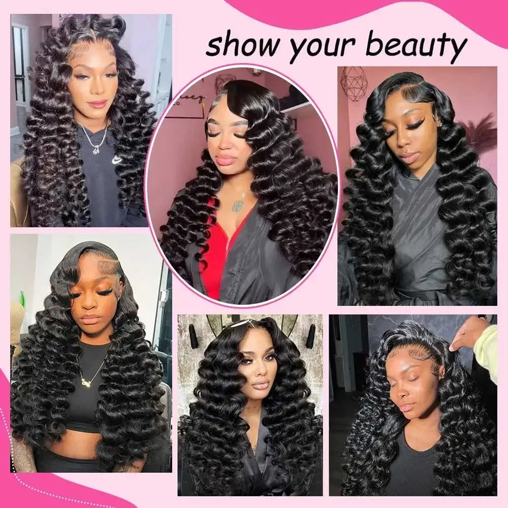 40 42 Inch HD Loose Deep Wave 13x6 Lace Front Human Hair Wigs Brazilian Curly Water Wavy 13x4  250%