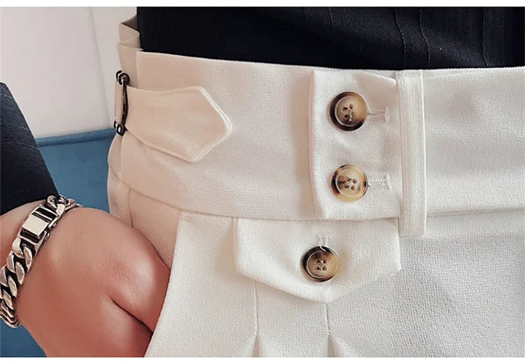 British Style Spring New Solid Business Casual Suit Pants High Waist Button Men Pants High Quality  Office