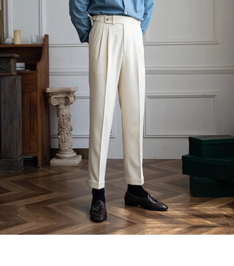 England Style Naples Pants For Men High Waisted Paris Button Business  Fashion