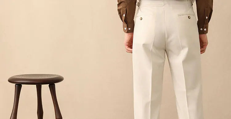 High Waist Straight Leg Men's Casual Pants Business  Paris Buckle Long Trousers Naples Gentleman  West Pants