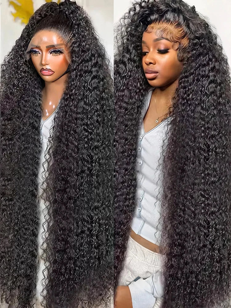 Transparent 250% Density Water Culry 360 Full Lace Frontal Wig Human Hair 40Inch Deep Wave 13x4 13x6 Hd Lace