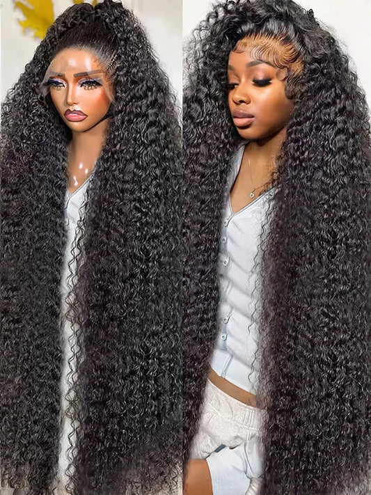 Transparent 250% Density Water Culry 360 Full Lace Frontal Wig Human Hair 40Inch Deep Wave 13x4 13x6 Hd Lace