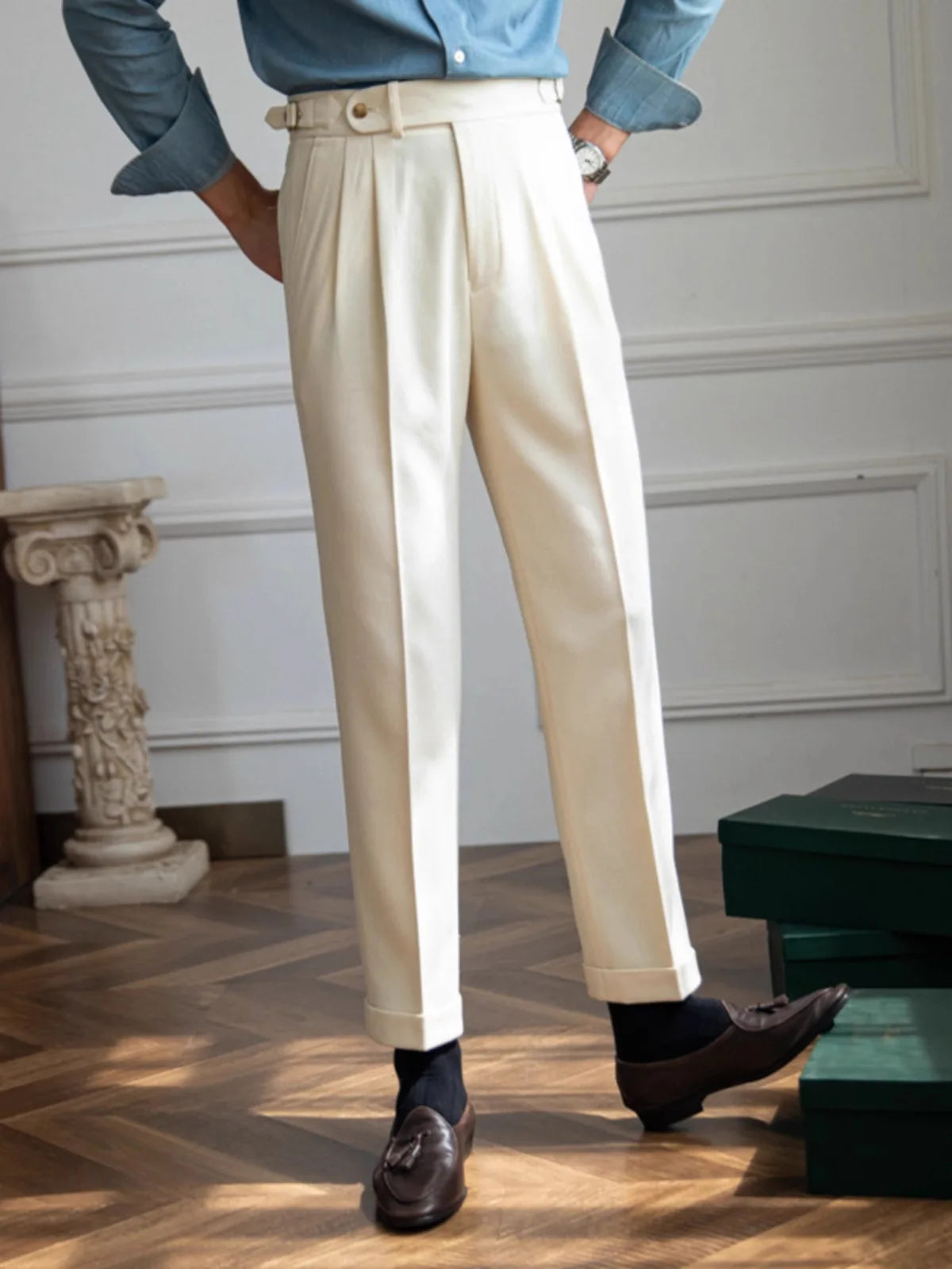 England Style Naples Pants For Men High Waisted Paris Button Business  Fashion