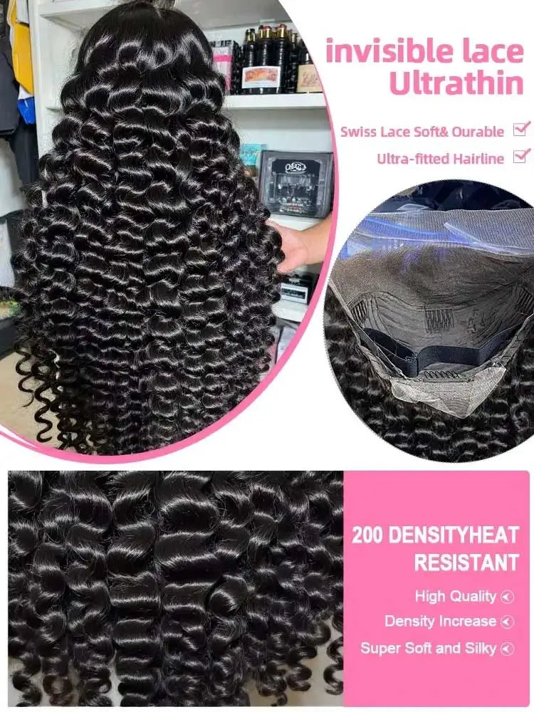 40 42 Inch HD Loose Deep Wave 13x6 Lace Front Human Hair Wigs Brazilian Curly Water Wavy 13x4  250%