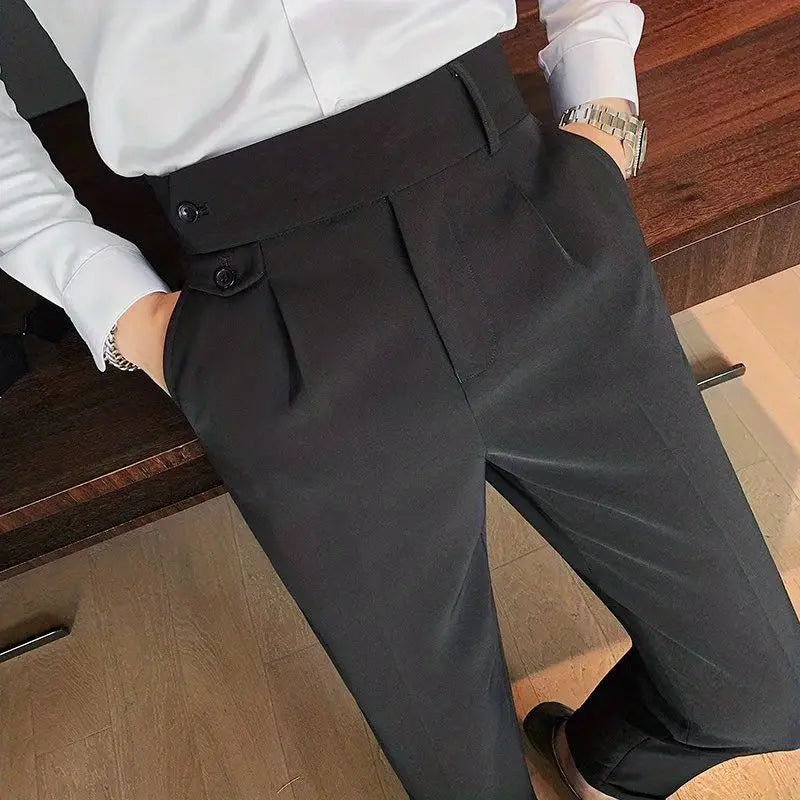 Casual Men's Spring New Business Formal Solid Color High Waisted Pants
