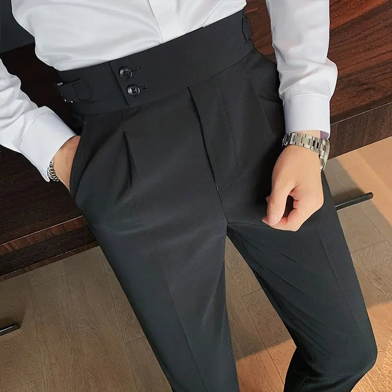 Casual Men's Spring New Business Formal Solid Color High Waisted Pants