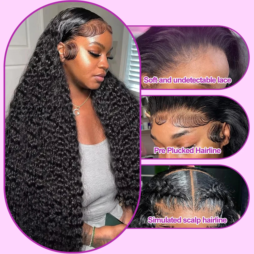 Transparent 250% Density Water Culry 360 Full Lace Frontal Wig Human Hair 40Inch Deep Wave 13x4 13x6 Hd Lace