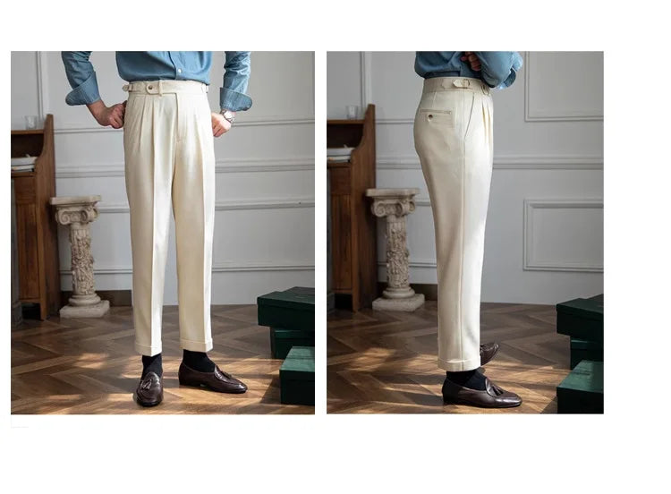England Style Naples Pants For Men High Waisted Paris Button Business  Fashion
