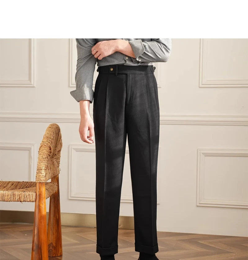 England Style Naples Pants For Men High Waisted Paris Button Business  Fashion