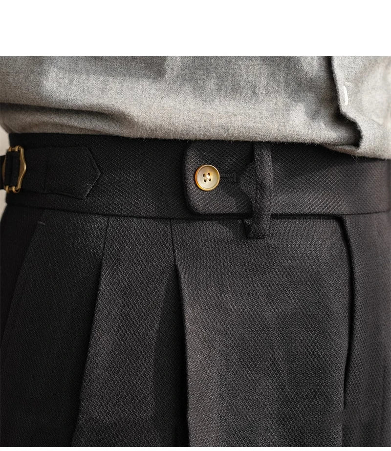England Style Naples Pants For Men High Waisted Paris Button Business  Fashion