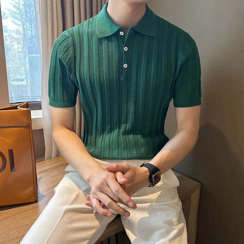 New Trend Men Jacquarded Polo Shirt  Luxury High Quality Style Fashion