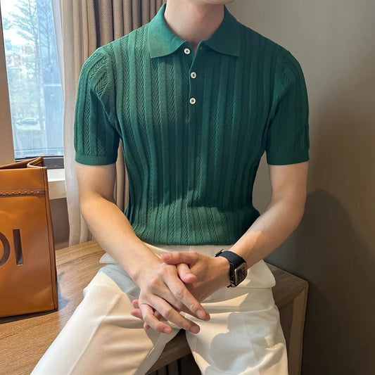 New Trend Men Jacquarded Polo Shirt  Luxury High Quality Style Fashion