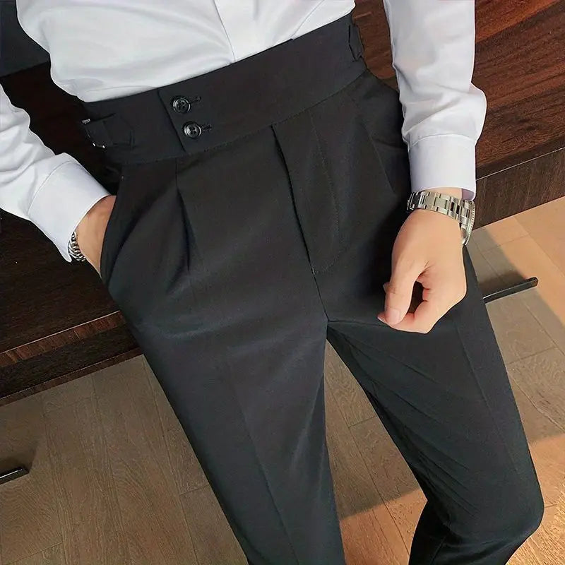 Casual Men's Spring New Business Formal Solid Color High Waisted Pants