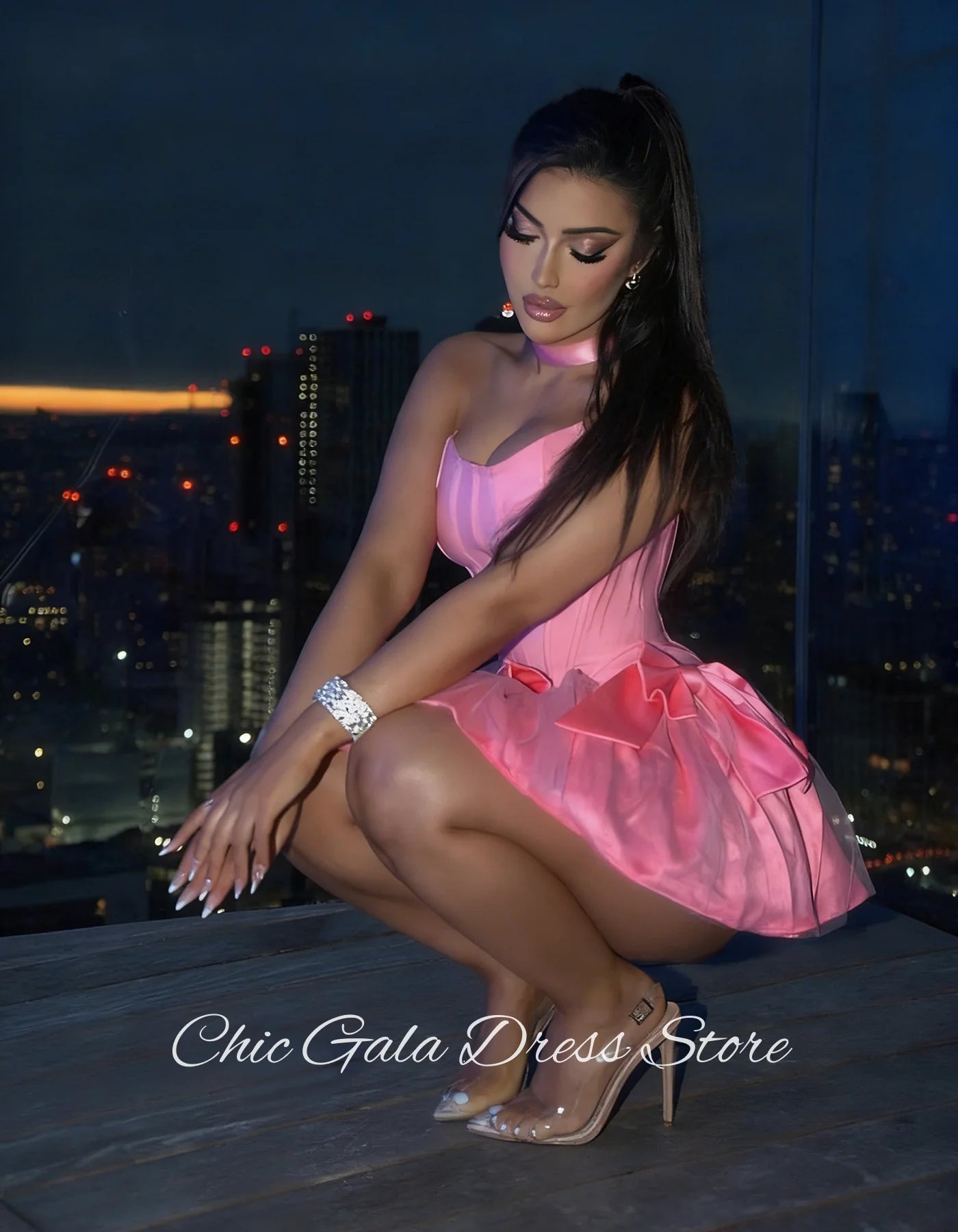 Modern Hot Pink Strapless Satin Evening Dresses Sexy Cocktail Dress Graduation