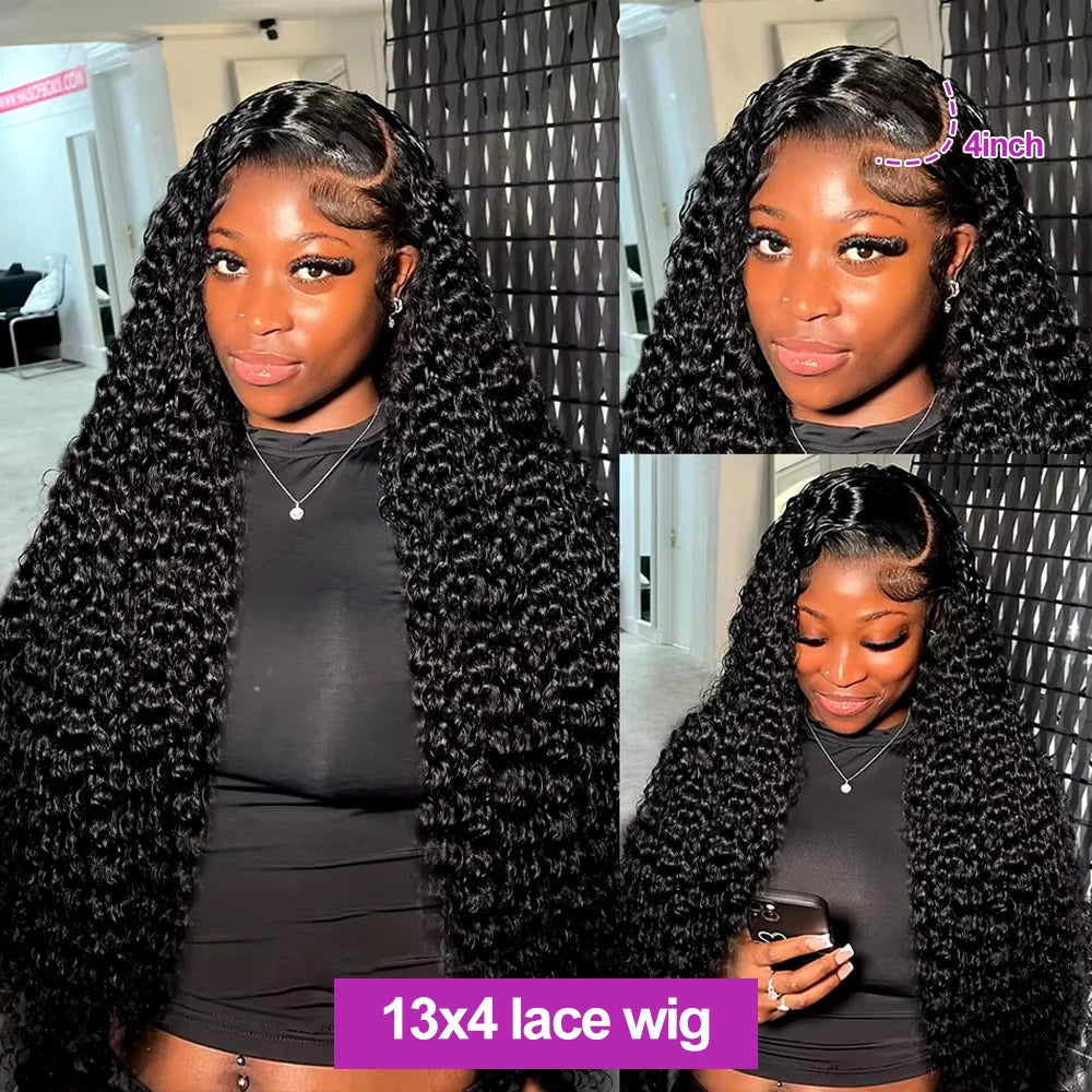 Transparent 250% Density Water Culry 360 Full Lace Frontal Wig Human Hair 40Inch Deep Wave 13x4 13x6 Hd Lace