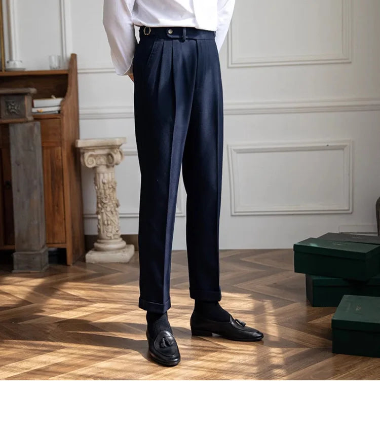 England Style Naples Pants For Men High Waisted Paris Button Business  Fashion