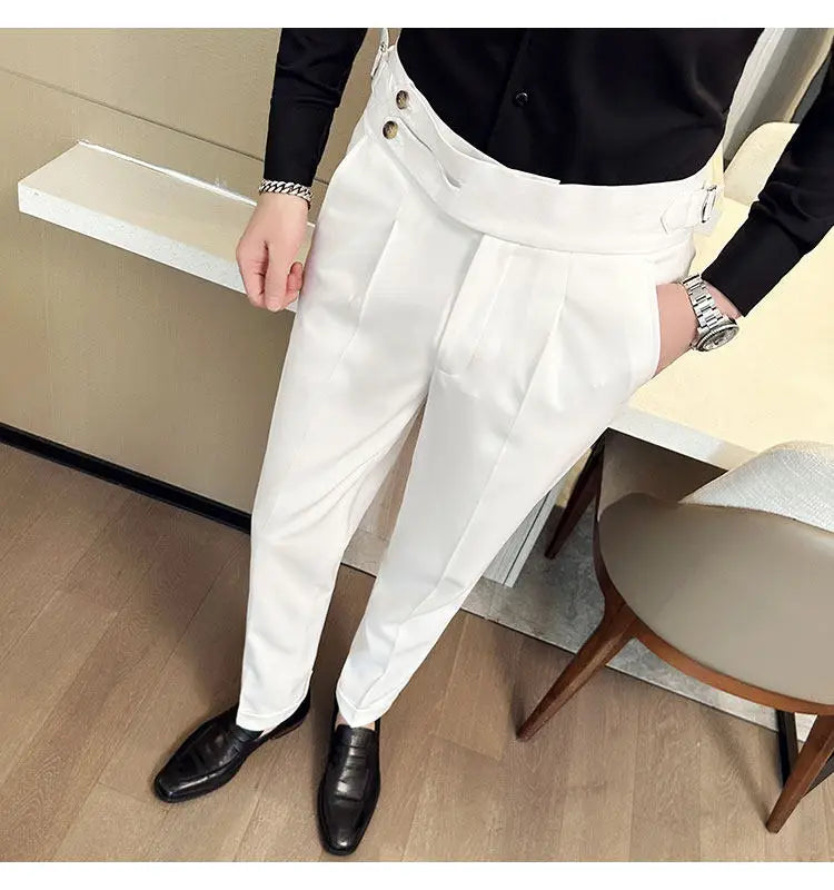 British Style Neapolitan High Quality Men's Slim Fit Business Office Solid Color Social Wedding Suit Pants