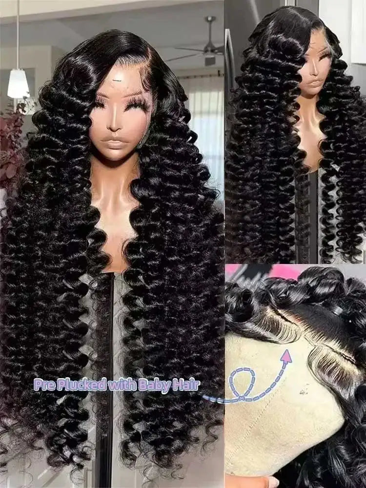 40 42 Inch HD Loose Deep Wave 13x6 Lace Front Human Hair Wigs Brazilian Curly Water Wavy 13x4  250%