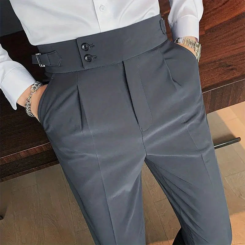 Casual Men's Spring New Business Formal Solid Color High Waisted Pants