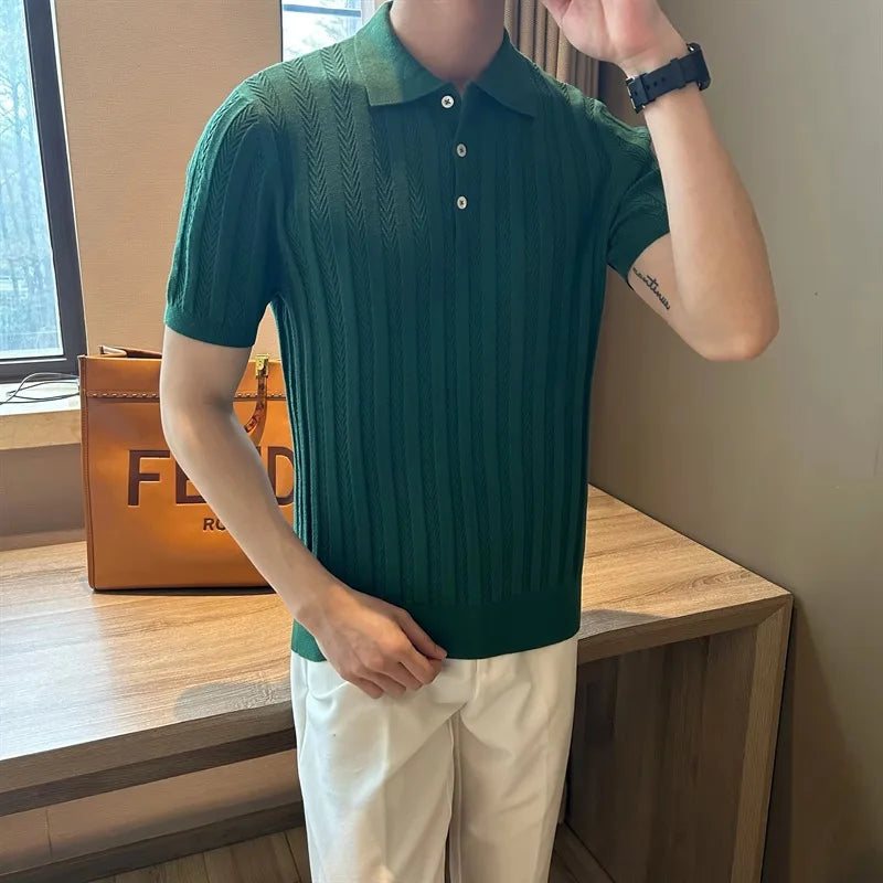 New Trend Men Jacquarded Polo Shirt  Luxury High Quality Style Fashion