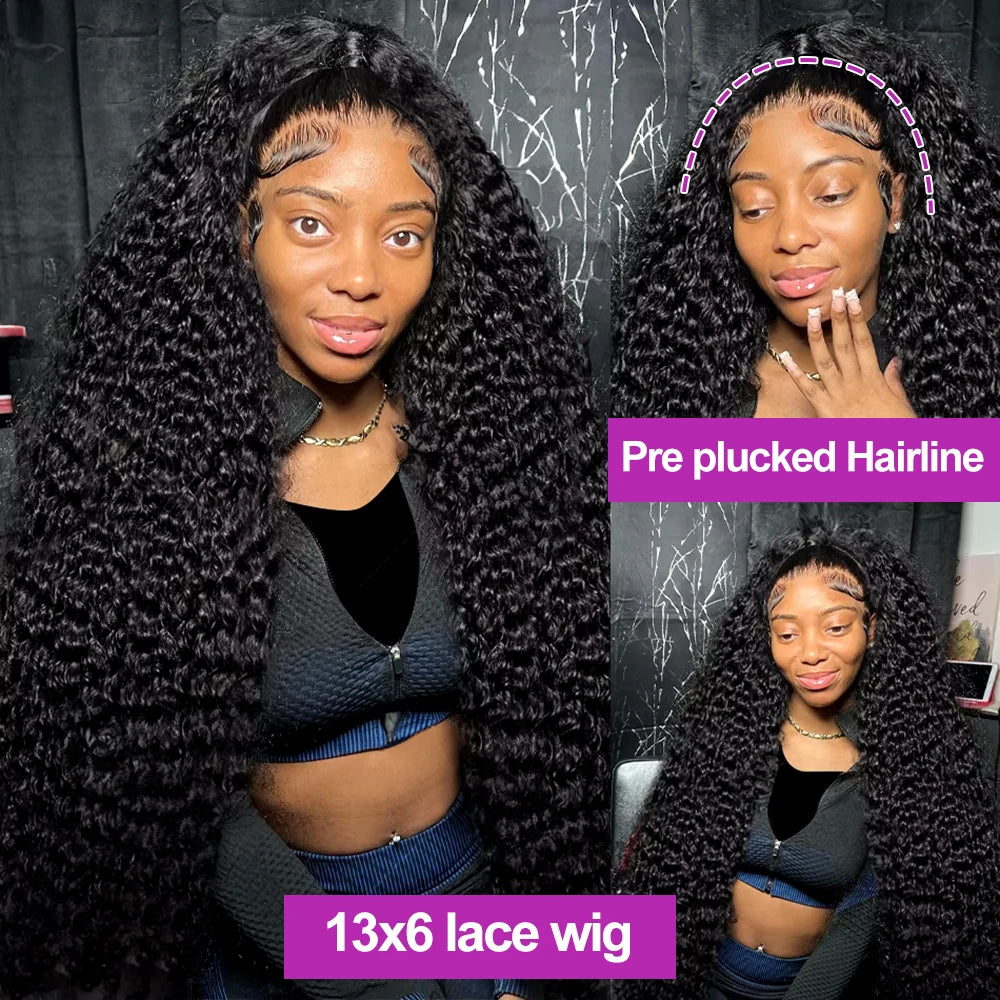 Transparent 250% Density Water Culry 360 Full Lace Frontal Wig Human Hair 40Inch Deep Wave 13x4 13x6 Hd Lace