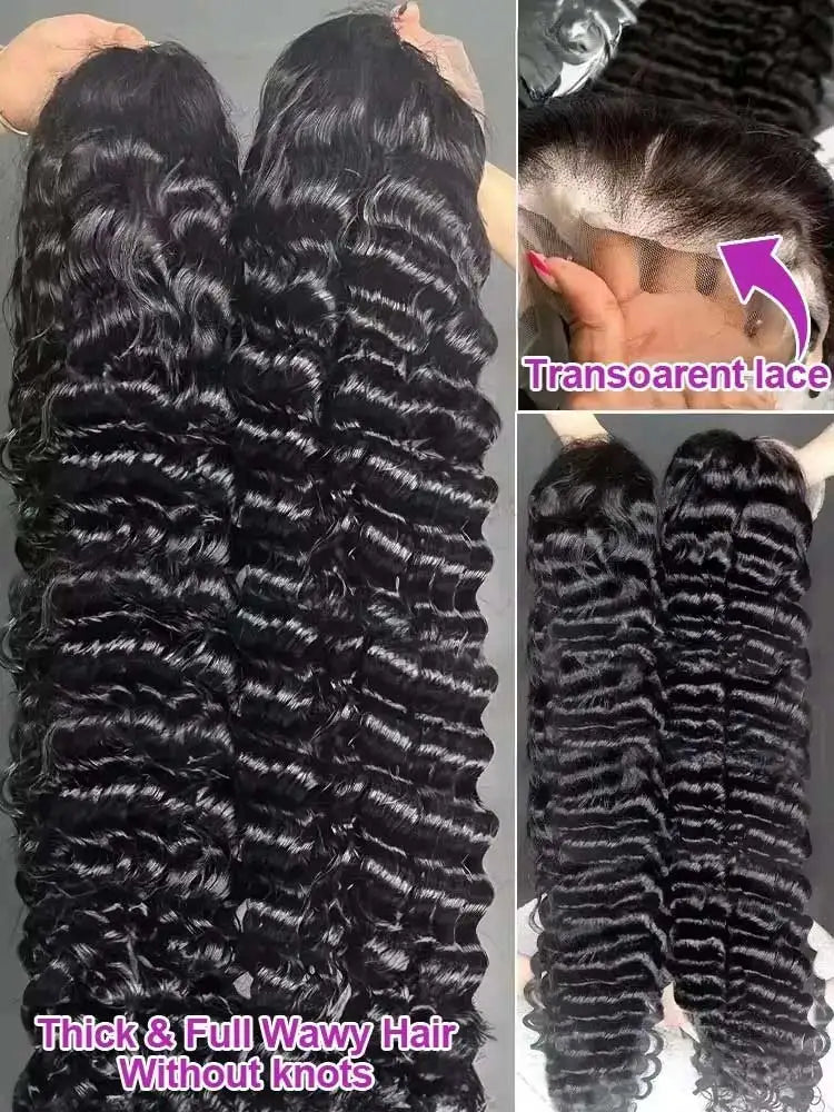 40 42 Inch HD Loose Deep Wave 13x6 Lace Front Human Hair Wigs Brazilian Curly Water Wavy 13x4  250%