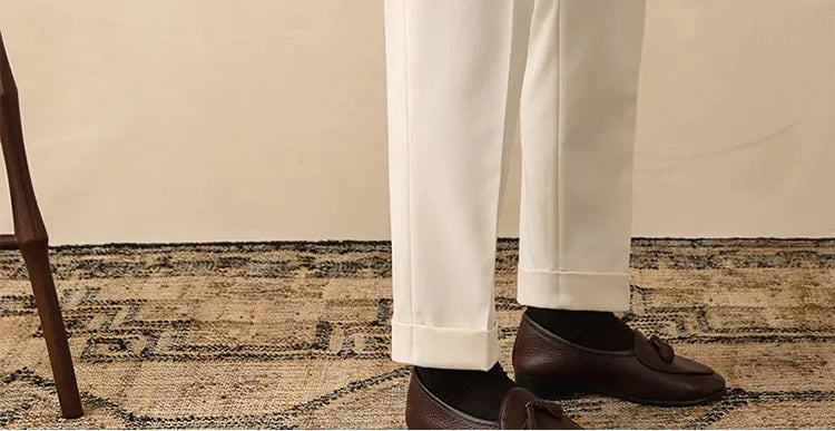 High Waist Straight Leg Men's Casual Pants Business  Paris Buckle Long Trousers Naples Gentleman  West Pants
