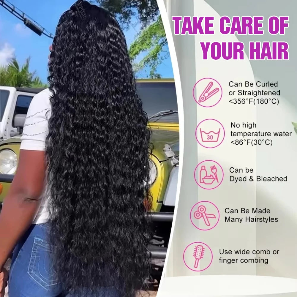 Transparent 250% Density Water Culry 360 Full Lace Frontal Wig Human Hair 40Inch Deep Wave 13x4 13x6 Hd Lace