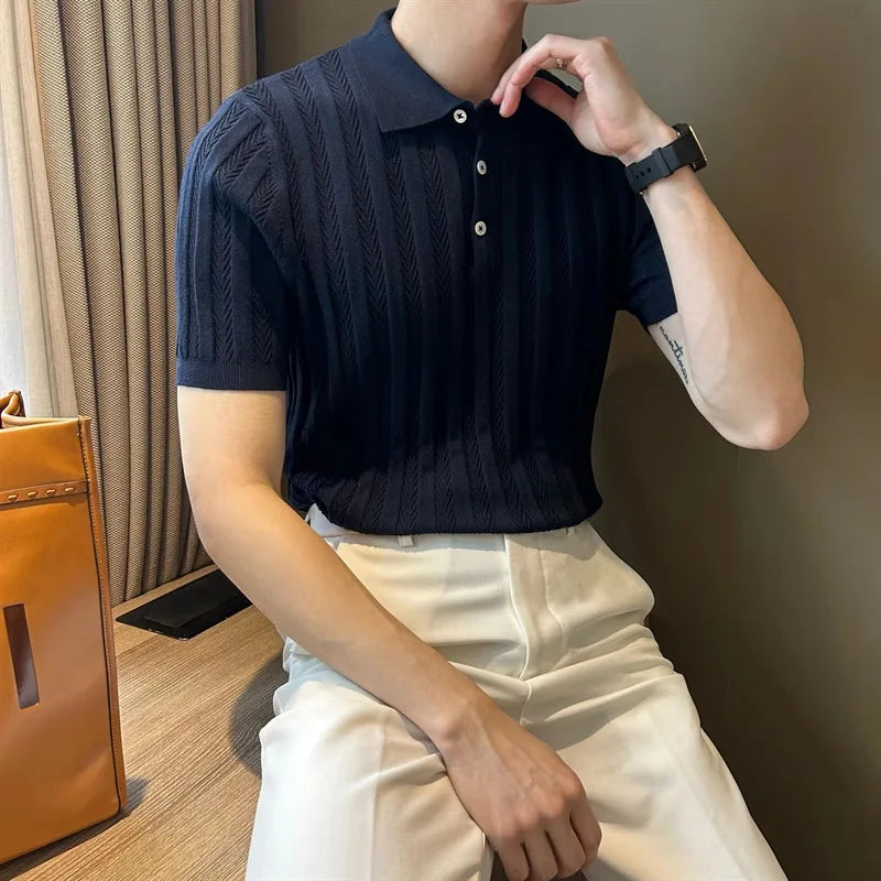 New Trend Men Jacquarded Polo Shirt  Luxury High Quality Style Fashion