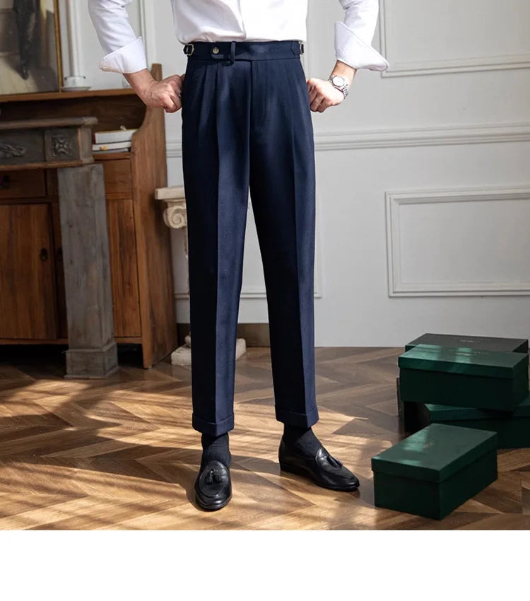 England Style Naples Pants For Men High Waisted Paris Button Business  Fashion